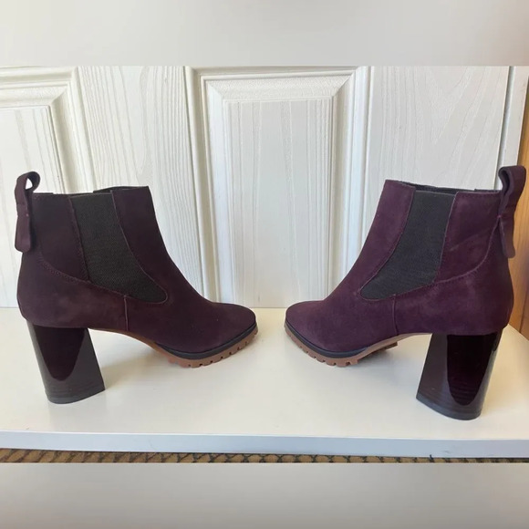 Sanctuary Footwear Ravish Burgundy Chelsea Suede Block Heel Booties Size 7.5 - Picture 7 of 8